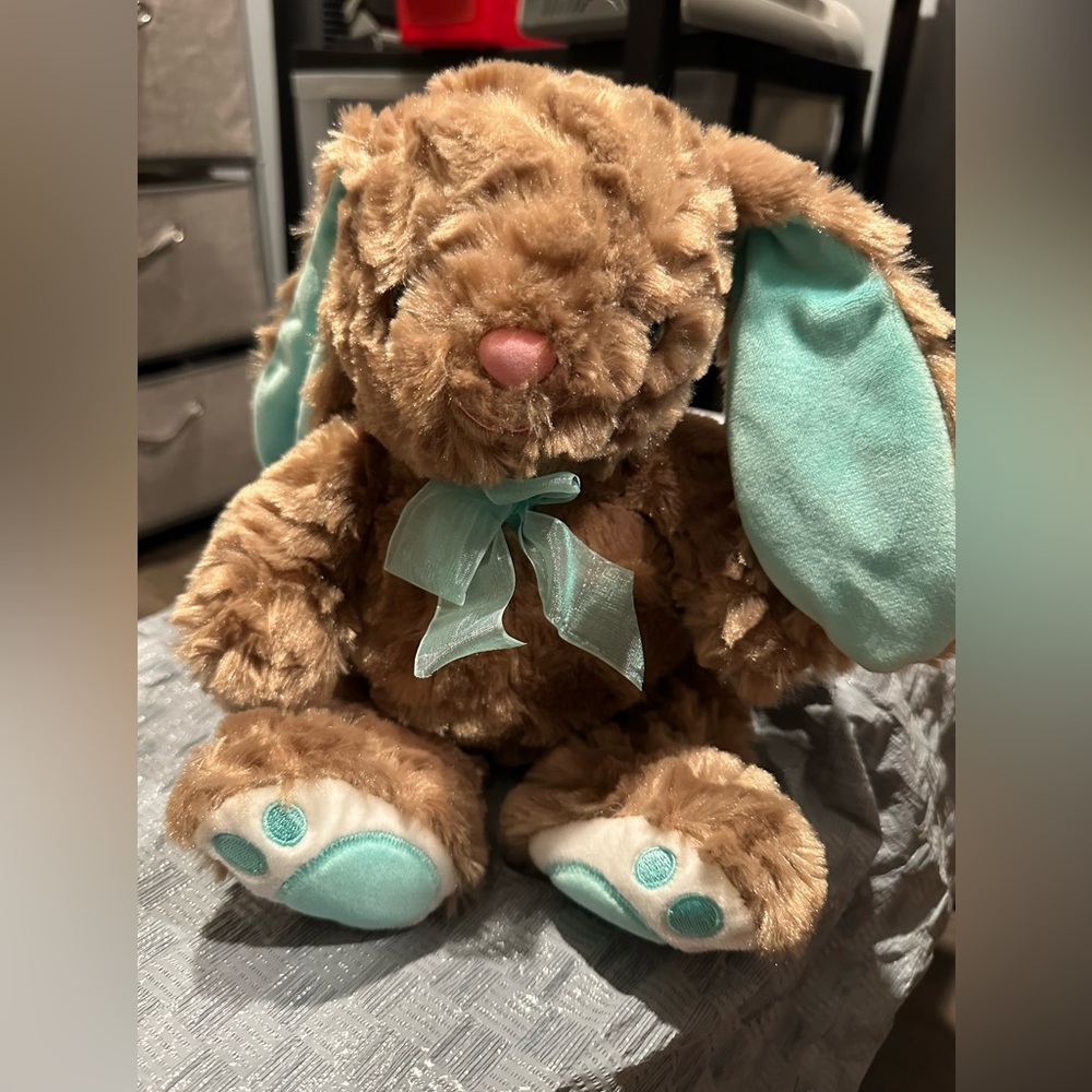 Dan Dee Collector's Choice Plush Rabbit Bunny Brown Floppy Teal Ears 14”
